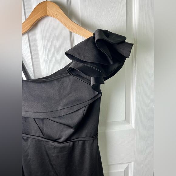 Mac Duggal Womens Ieena One Shoulder Ruffle Black A-line Mini Dress 2 - Picture 5 of 10